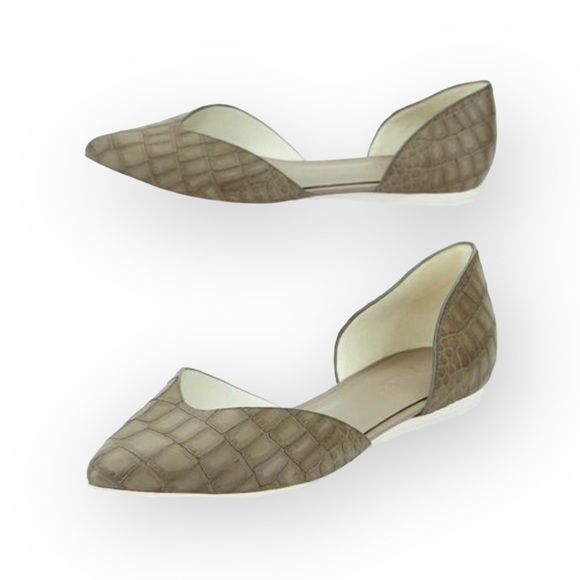 Vince ❃ Tara D’Orsay Pointy Toe Ballet Flat ❃ Embossed Leather ❃ Taupe Grey ❃ 39 - Picture 15 of 16
